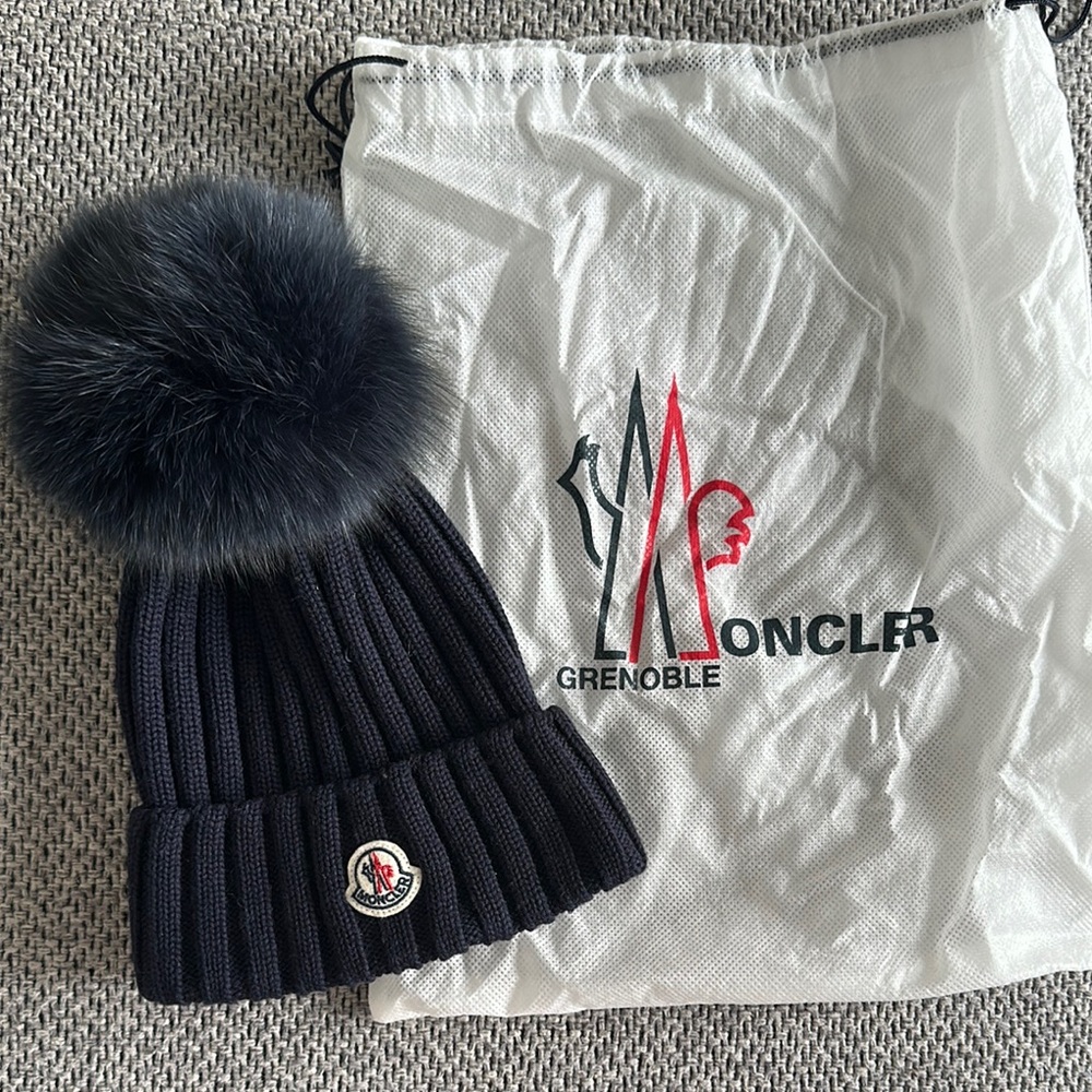 Moncler Navy Pom Pom Beanie